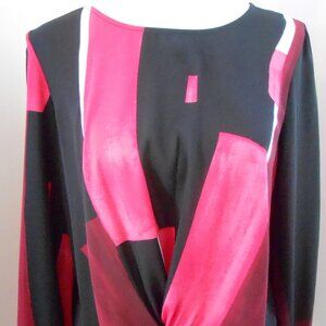 NWT Alfani Art Blossom Black Burgundy Red Pink & White Geometric Wrap Top Size-S